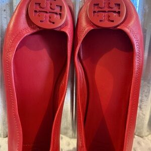 Tory Burch Red Logo Round-Toe Ballet Flats